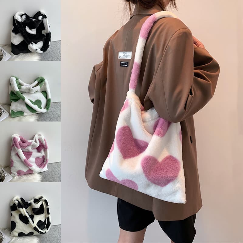 Bolso de Hombro Corazón Peluche Invierno para Mujer