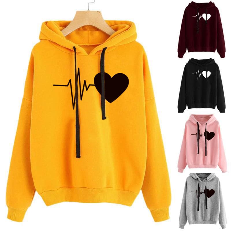 Sudadera con Capucha Estampado Corazón Mujer