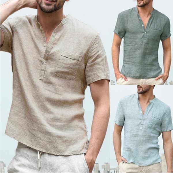 Camisa de Lino Casual Cuello V Hombre