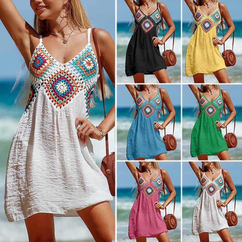 Vestido Bohemio sin Mangas con Estampado Colorido V-neck