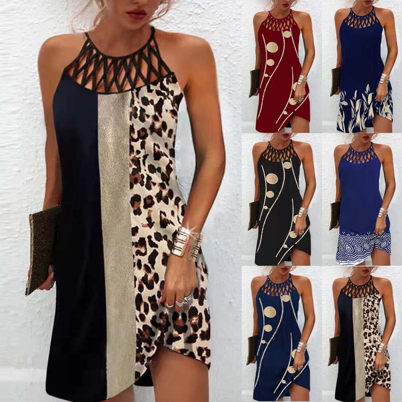Vestido Casual Estampado con Cuello Halter para Mujer