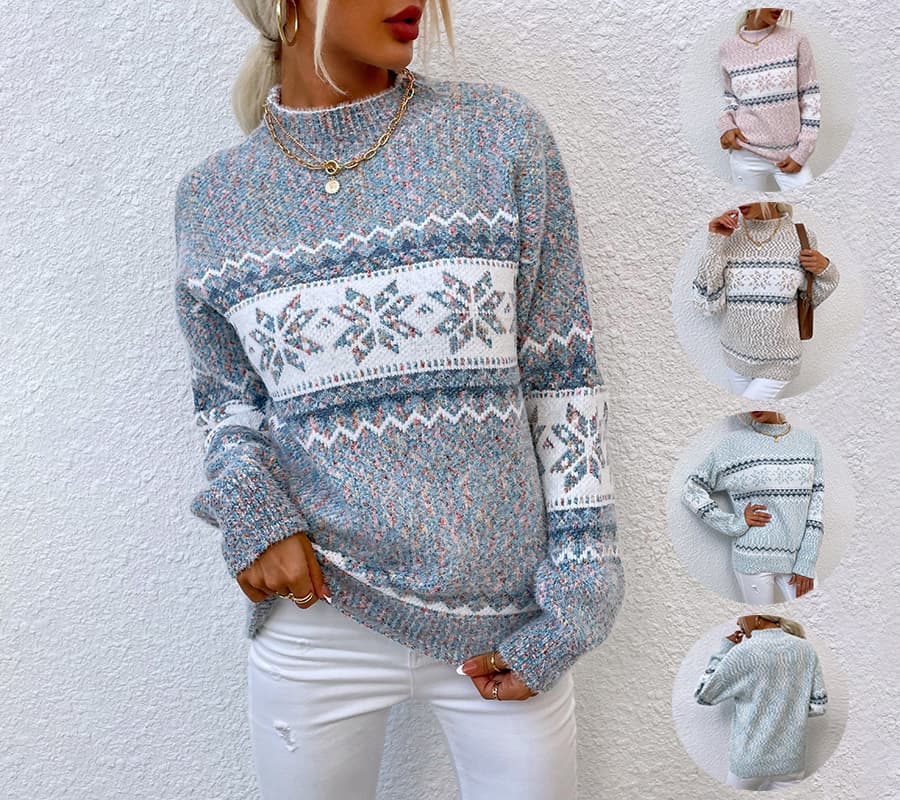 Jersey Cuello Alto Copos de Nieve Navidad Mujer
