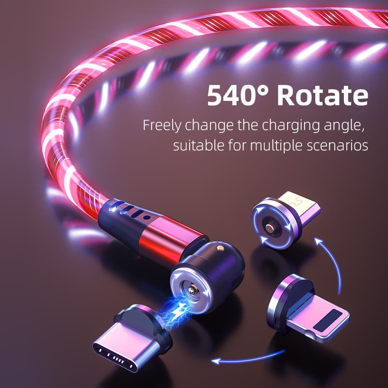 Cable Magnético Rotativo 540° con LED - Carga Rápida 3A