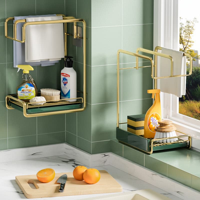 Organizador de cocina mural con desagüe para esponjas y accesorios