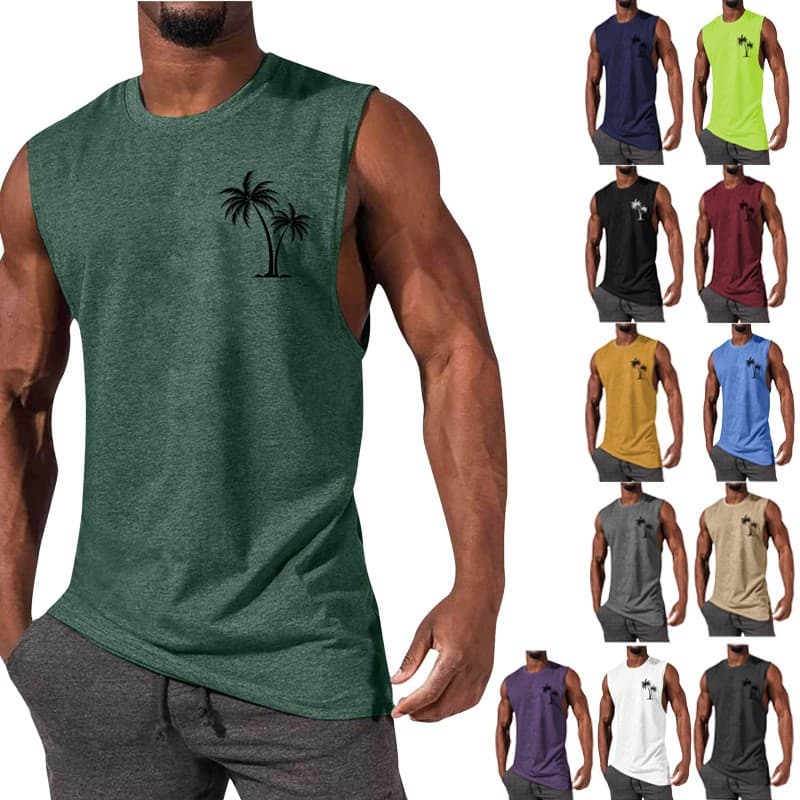 Camiseta de tirantes deportiva con bordado de palmera para hombre