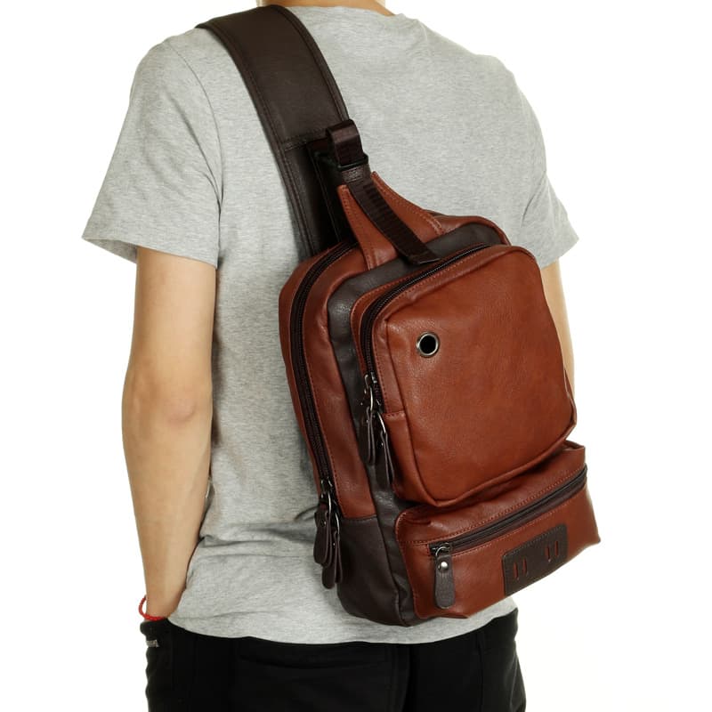 Mochila Pecho Piel Estilo Coreano para Hombre