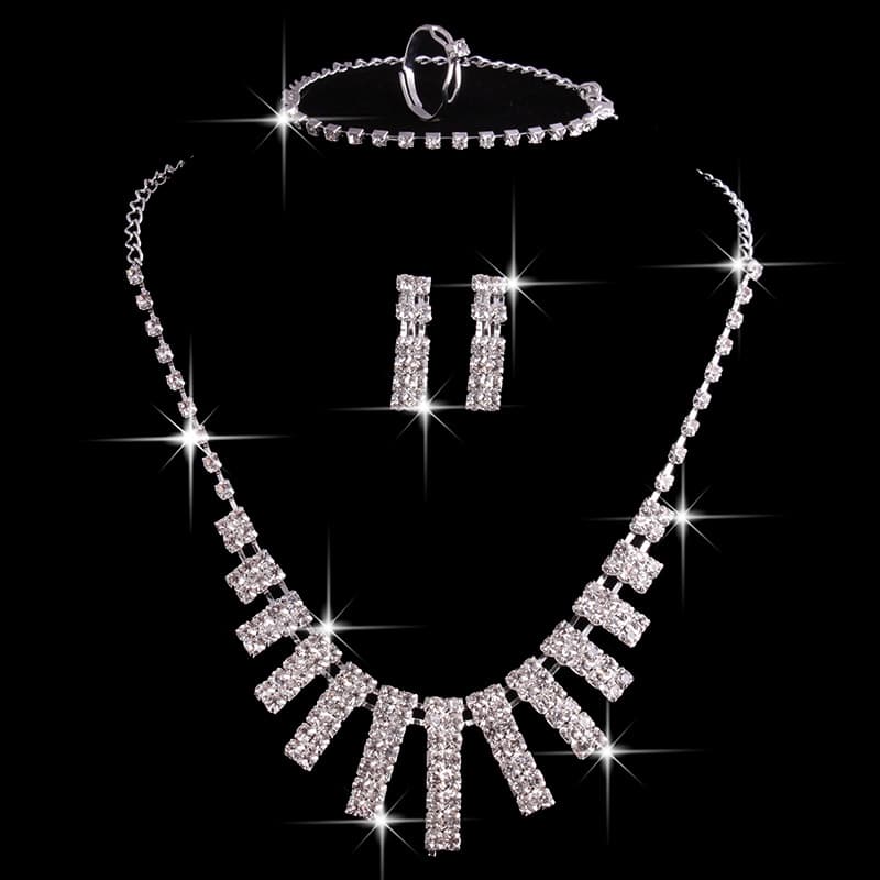 Set de Joyería Strass para Mujer - Collar, Pendientes, Anillo y Pulsera