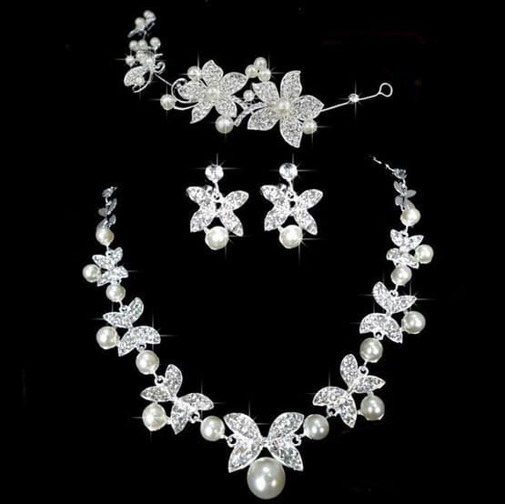 Conjunto de Joyas Nupcial Mariposa con Perlas