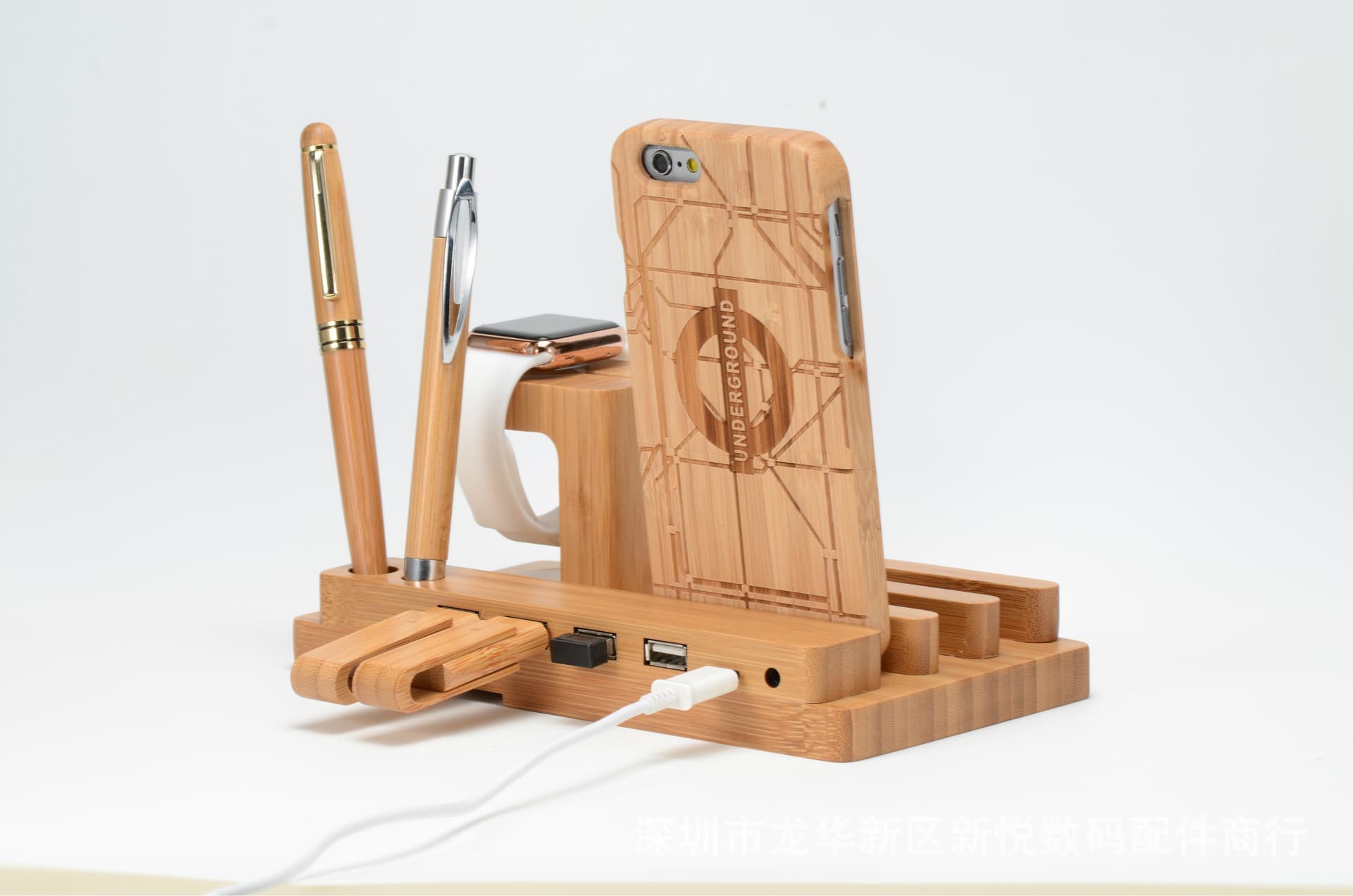 Soporte Bambú Multifunción para Apple Watch y Móvil