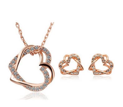 Conjunto Collar y Pendientes Corazón Doble Diamante