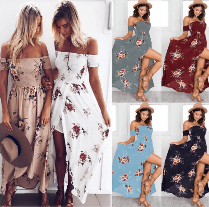 Vestido Largo Boho Escote Descubierto para Mujer