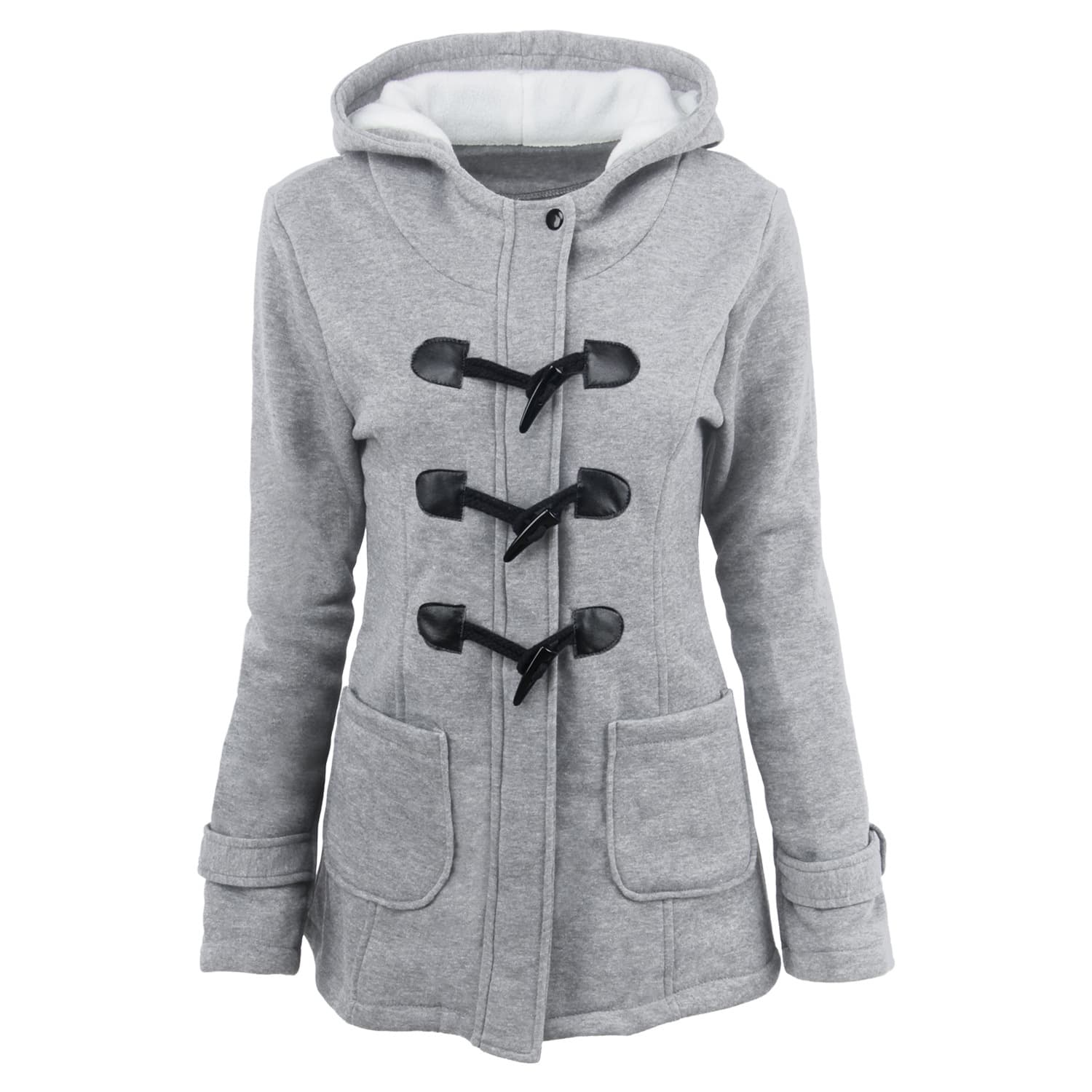Parka larga mujer con cuello de pelaje y botones de cuerno