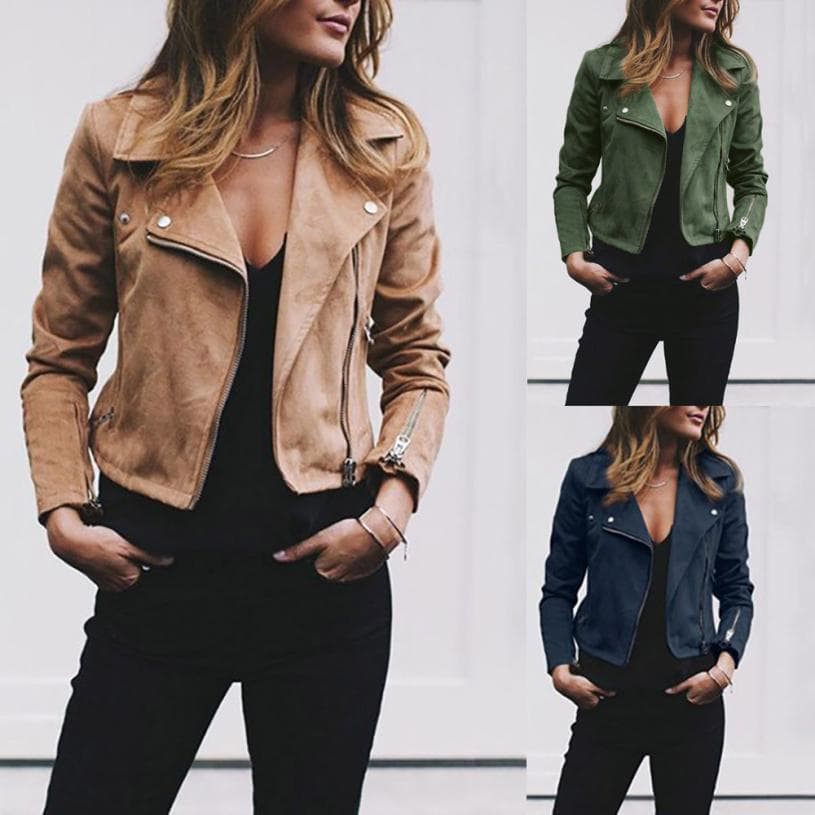 Chaqueta corta de mujer con solapa y cremallera diagonal