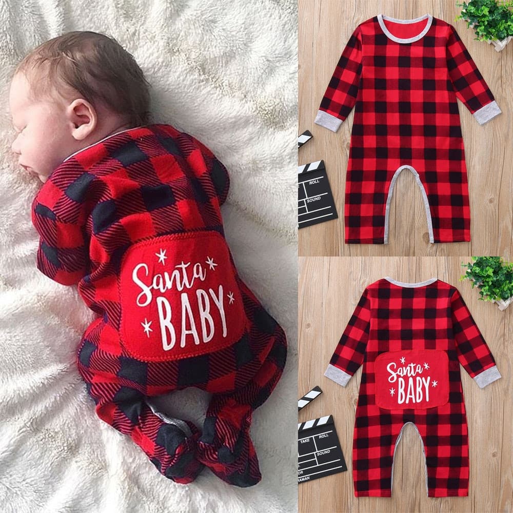 Pelele Navideño para Bebé Diseño Cuadros y Letras