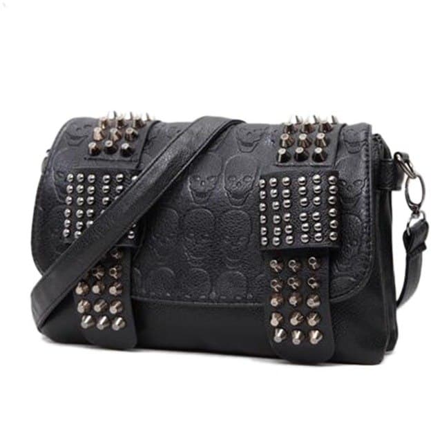 Bolso Bandolera Vintage Mujer Piel Negro Calavera