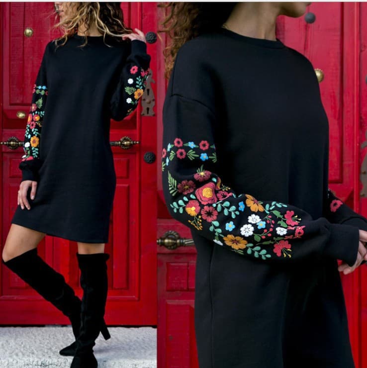 Chaleco Vestido Mujer Floral Bordado Manga Larga Otoño-Invierno