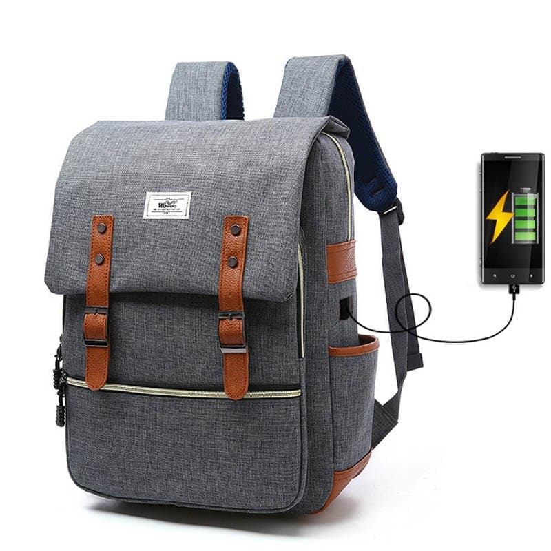 Mochila de Lona Vintage con Puerto USB - Unisex