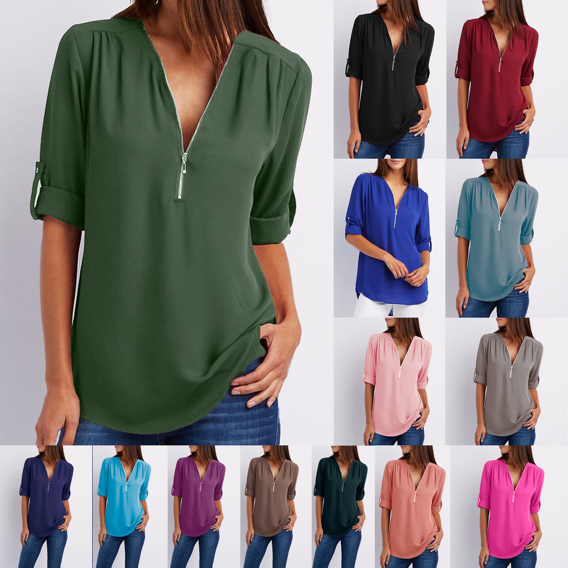 Blusa Mujer Cuello V Manga Corta Suelta