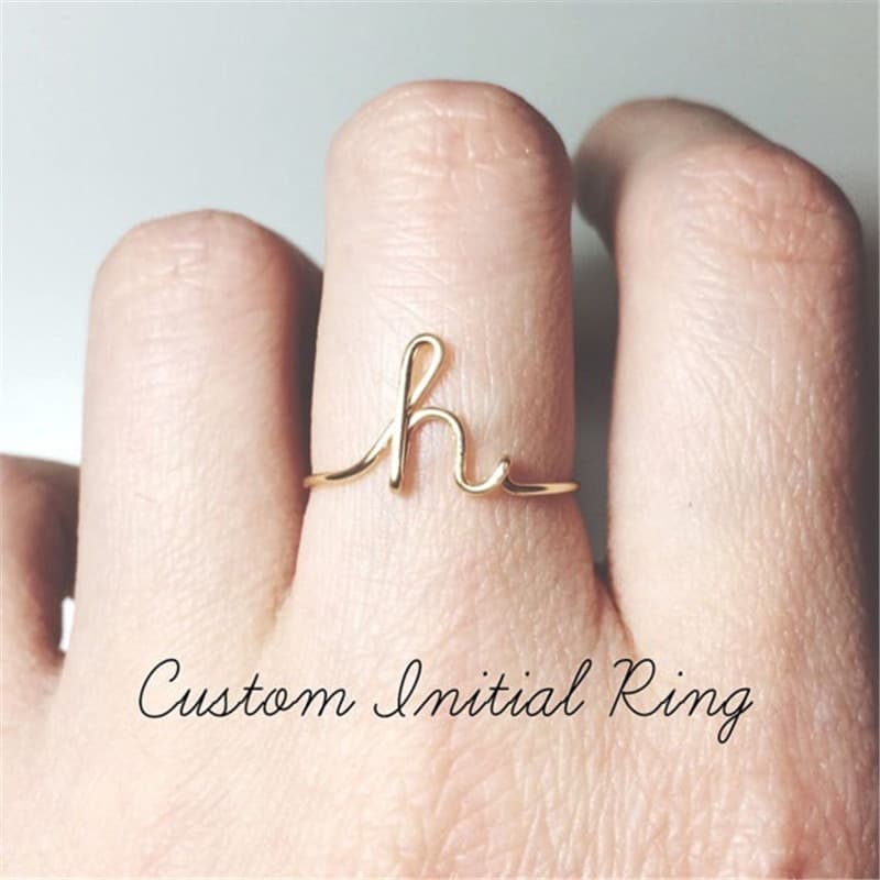 Anillo Inicial Dorado y Plateado Letra A-Z Unisex