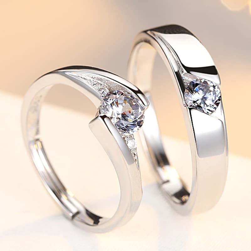 Anillos de Pareja de Plata 925 con Diamante Simulado
