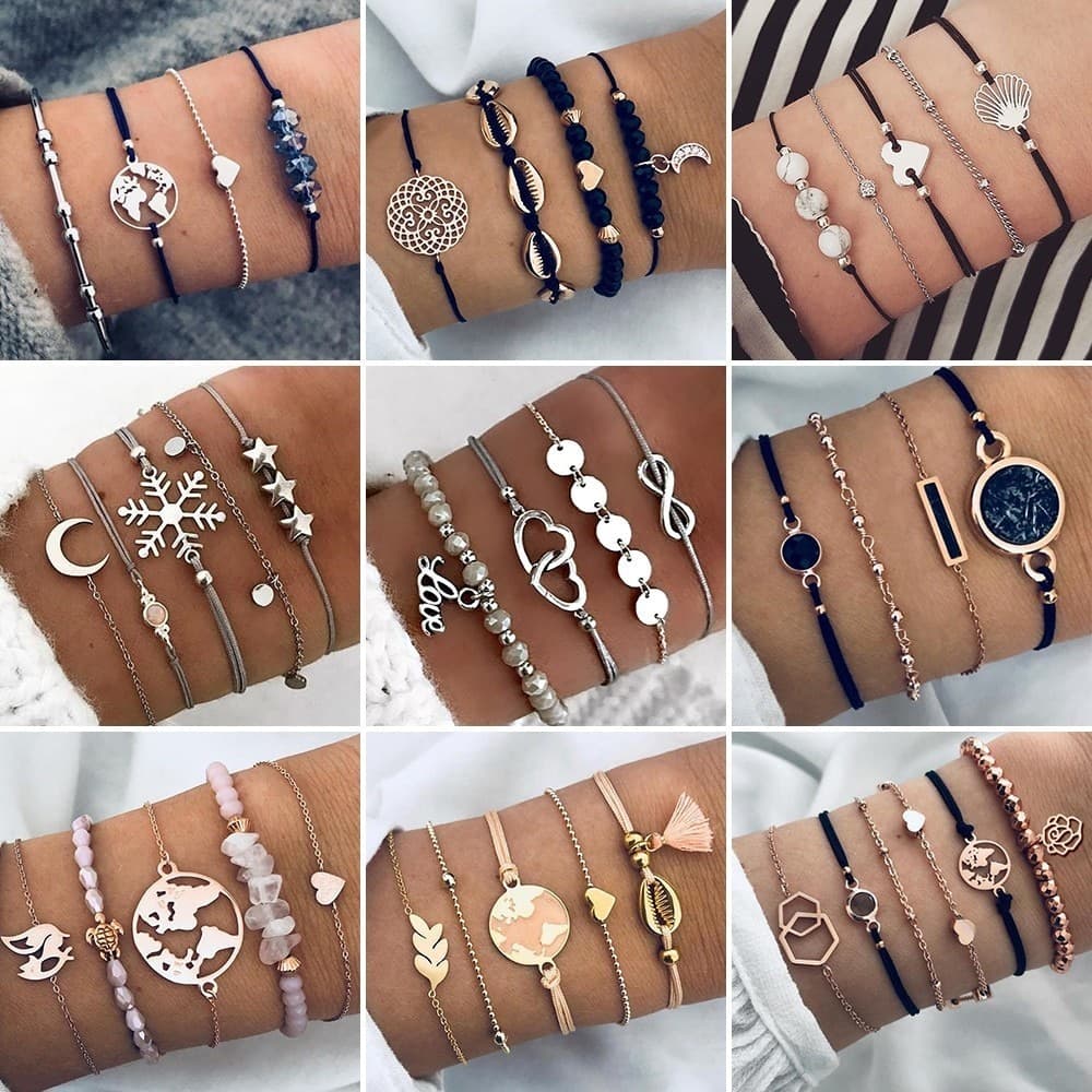 Set de Pulseras Bohemias Vintage con Cuentas y Charms