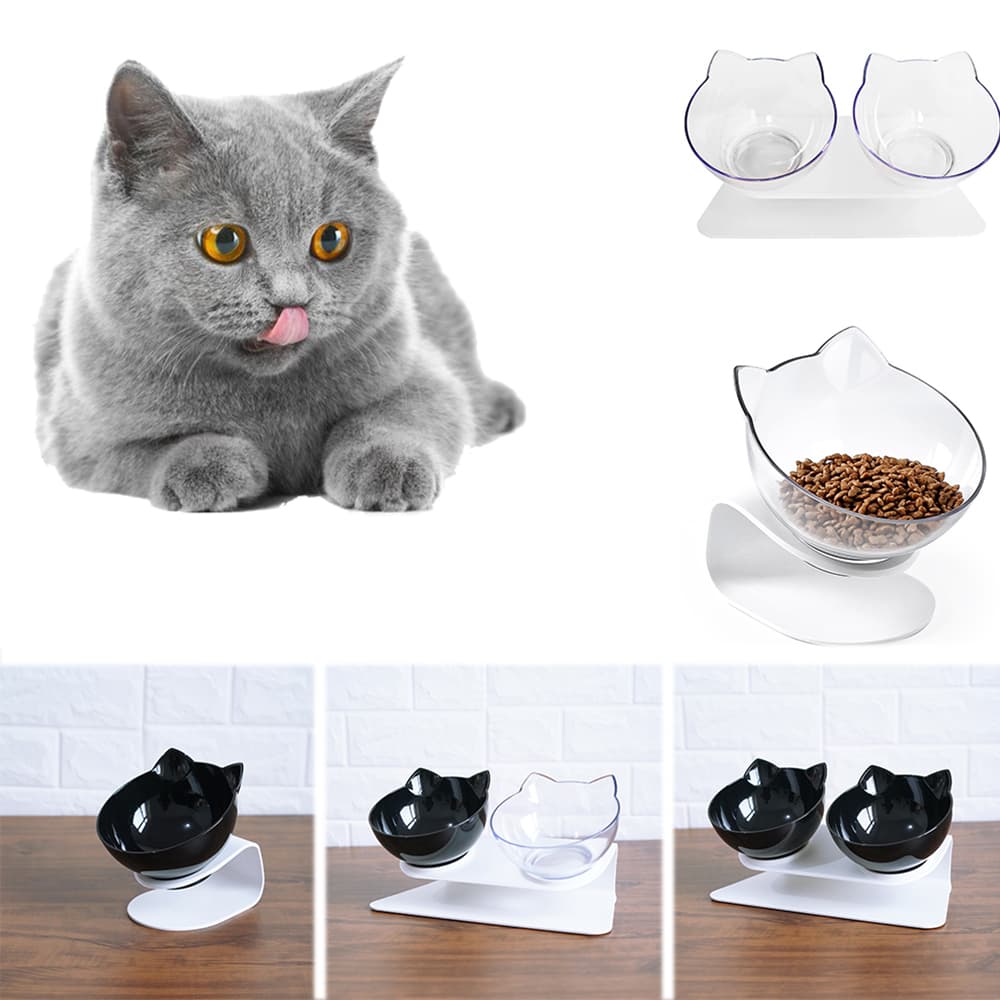 Comedero Doble para Gatos con Protección Cervical