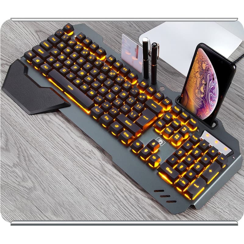 Teclado Gaming Ergonómico con RGB y Soporte para Teléfono
