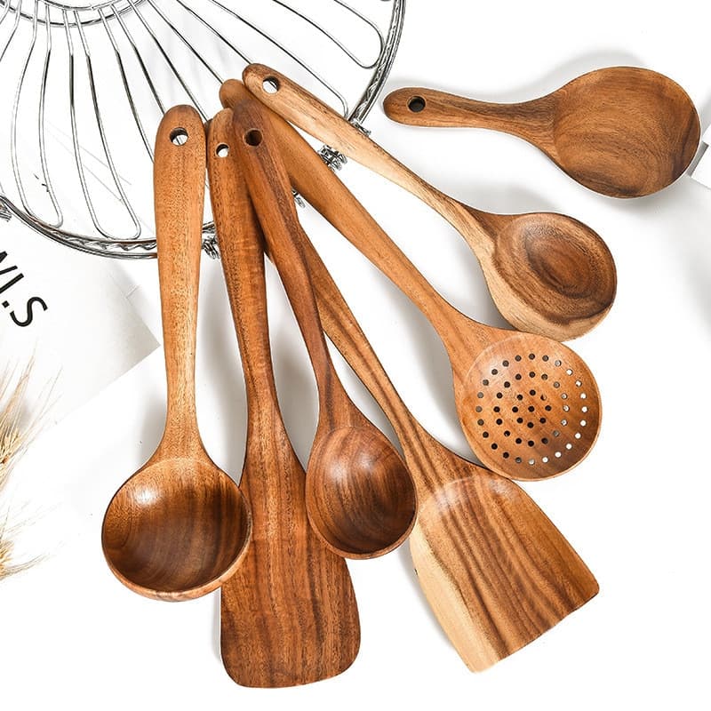 Set de Utensilios de Cocina en Madera de Teca Natural