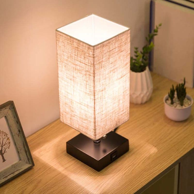 Lámpara de Mesa Cuadrada de Lino para Escritorio