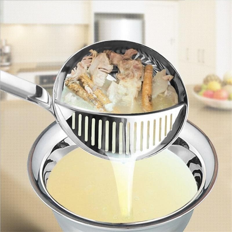 Colador de cocina con cuchara de acero inoxidable