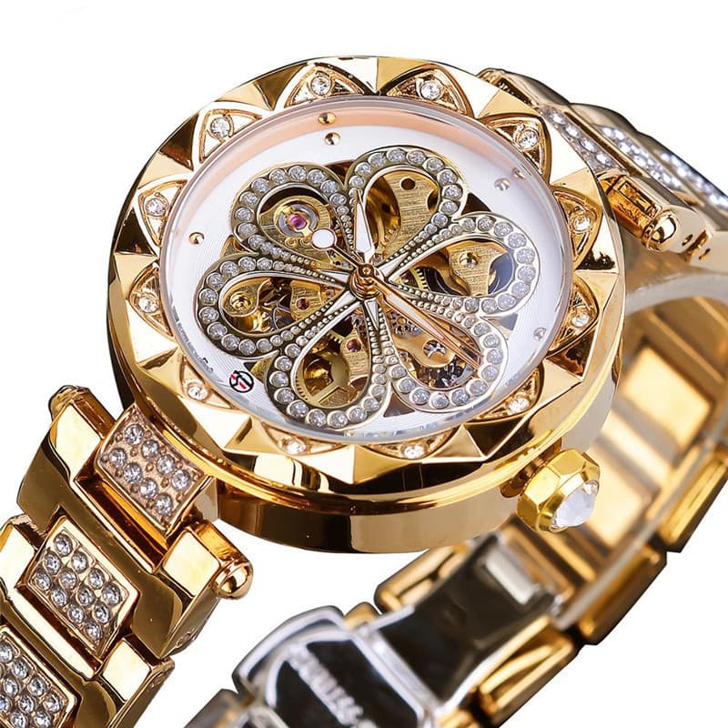Reloj Automático Forsining Mujer Lujo Acero Inoxidable Oro Rosa