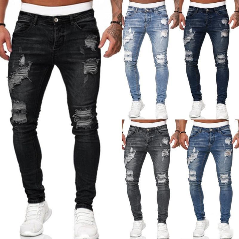Vaqueros Skinny Rotos Vintage para Hombre