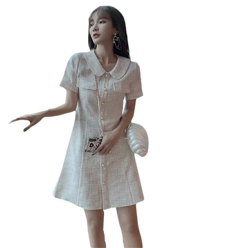 Vestido Femenino con Falda Volante Estilo Francés