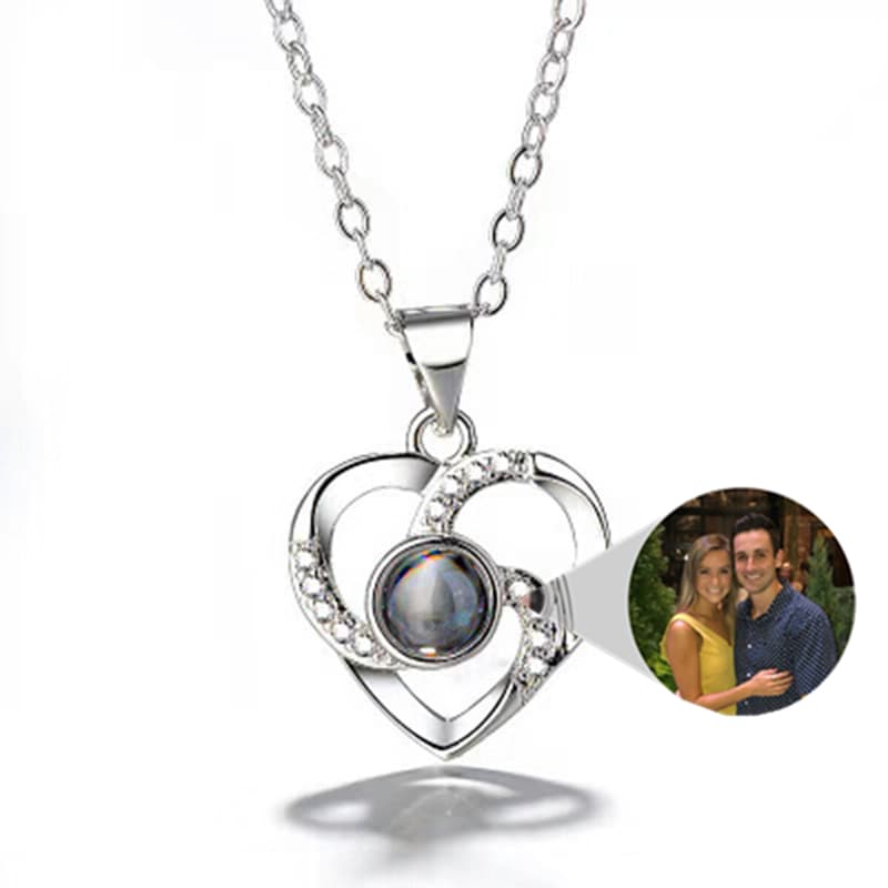 Collar de Plata con Proyección de Fotos - Colgante Corazón Romántico