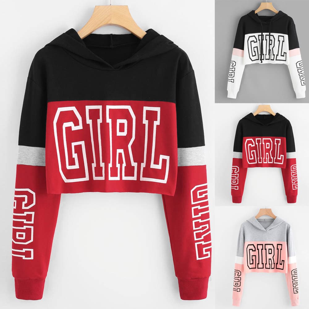 Sudadera Crop Top Hoodie Patchwork para Mujer