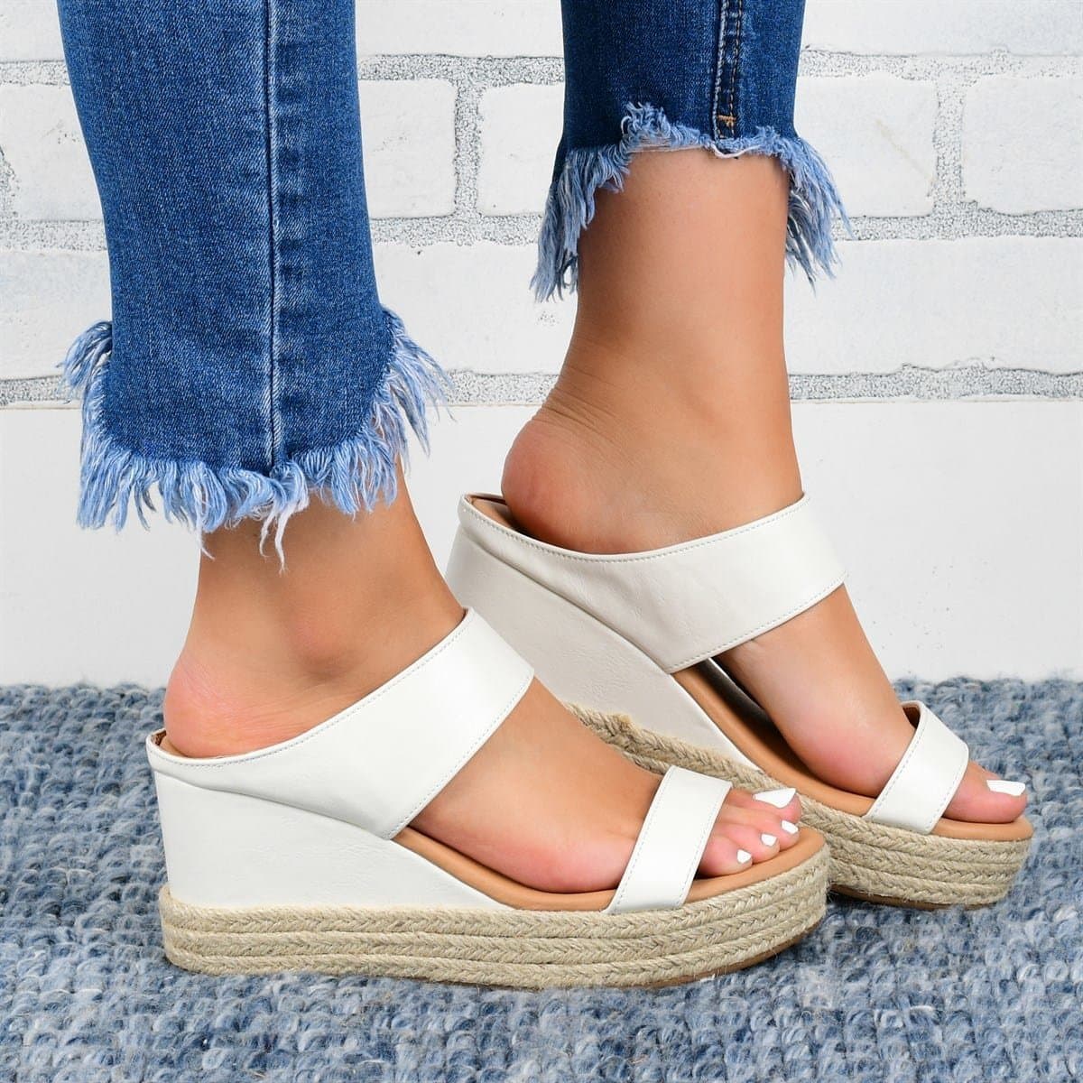 Sandalias Cuña Casual con Tacón Alto de Cáñamo