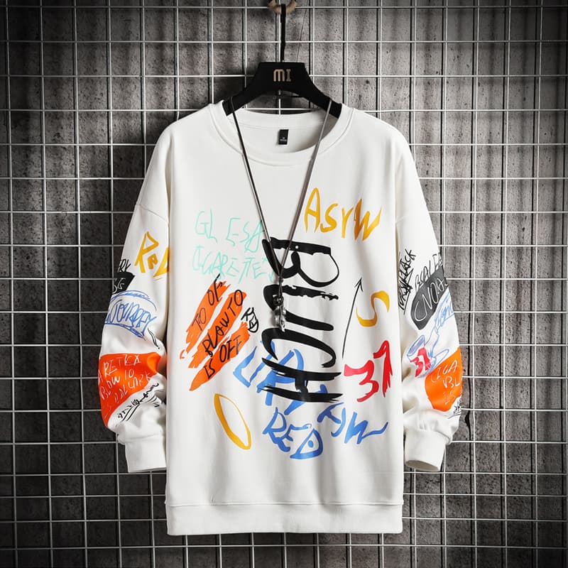 Sudadera Hombre Crewneck Oversized Japanese Streetwear Negro