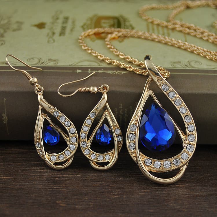 Collar y Pendientes de Cristal Gota Doble