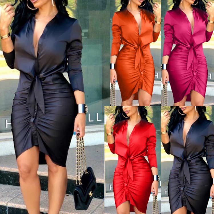 Vestido Midi de Manga Larga con Cordones - Diseño Elegante