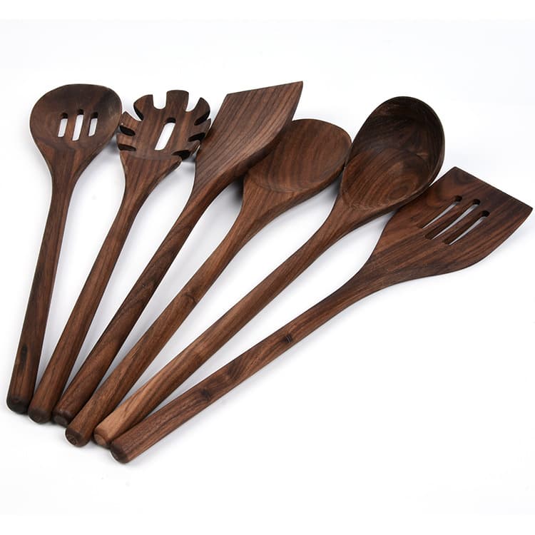 Juego 6 Piezas Utensilios Cocina Madera Nogal Negro