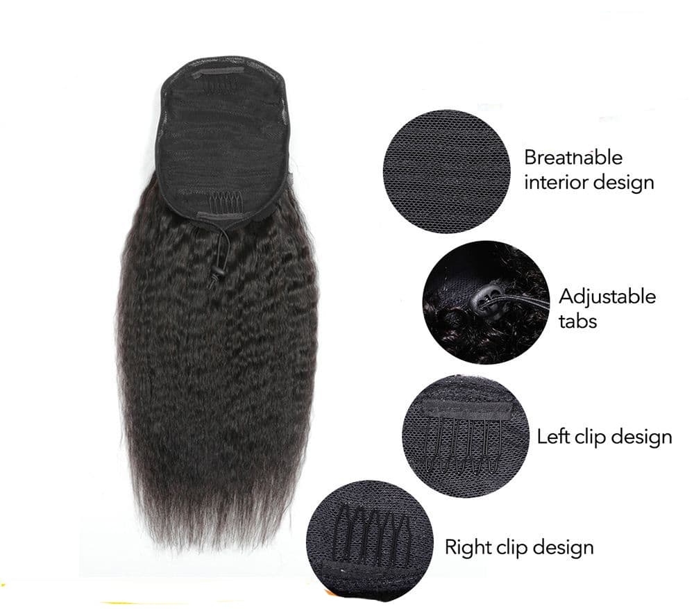 Peluca Cabello Humano Liso Texturizado con Coleta
