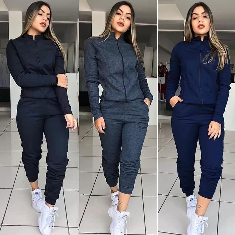 Conjunto de Chándal Mujer Dos Piezas Color Liso