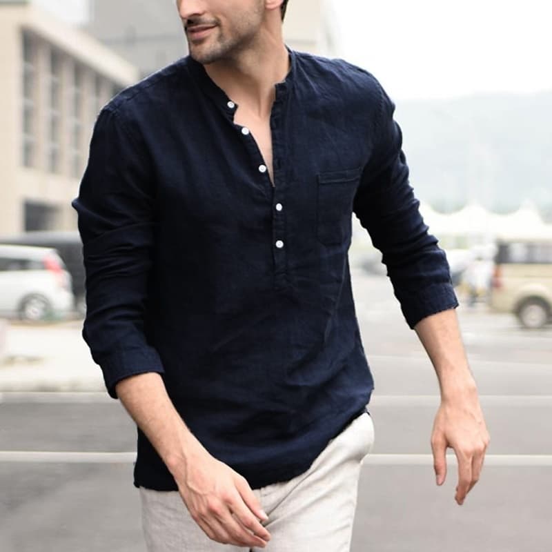 Camisa de Cuadros con Cuello Vuelto para Hombre