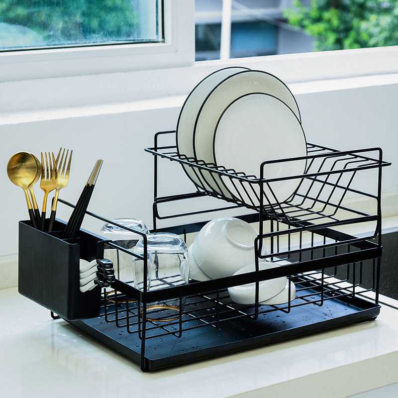 Escurridor de platos de doble nivel metálico para cocina