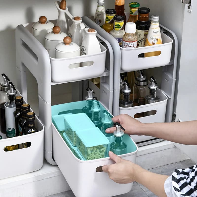 Estantería de Cocina 2 Niveles con Caja de Almacenamiento