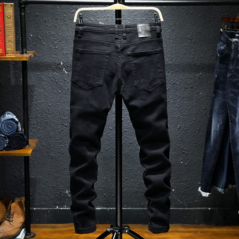 Pantalón Vaquero Hombre Negro Rotos Elástico