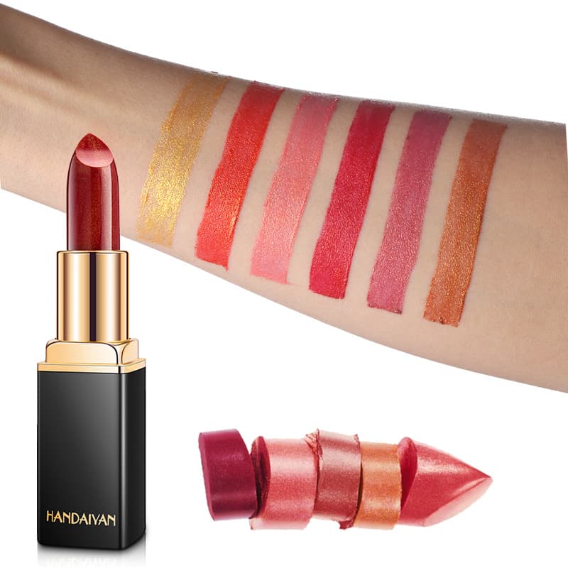 Barra de Labios Metálica Nacarada con Cambio de Color