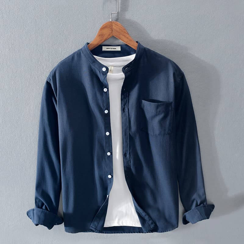 Camisa de Algodón Manga Larga Cuello Alto Hombre