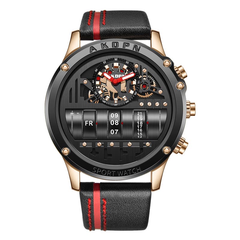 Reloj de Pulsera Hombre Cuero Negro Plateado