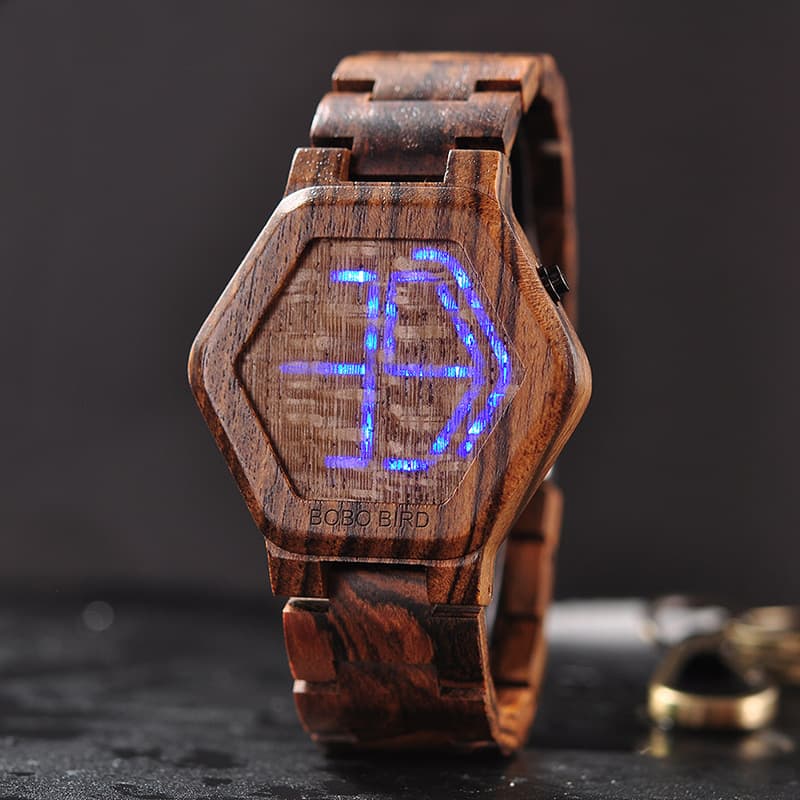 Reloj de Madera Deportivo con Pantalla LED y Visión Nocturna